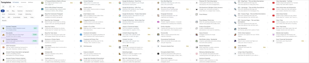 Complete List of Jasper AI Templates as of June 2023