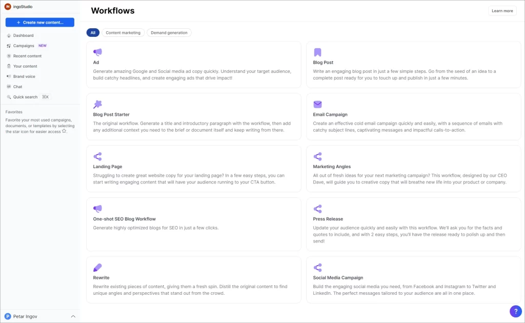 Jasper AI Workflows are easy way for you to start your content creation process.
